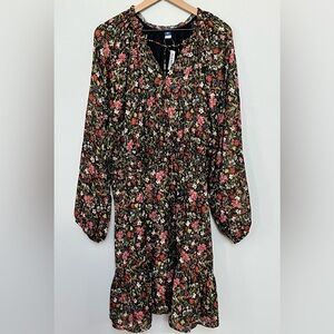 Old Navy NWT Long Sleeve Chiffon Waist Defined Shine Floral Dress Size‎ XXL Tall